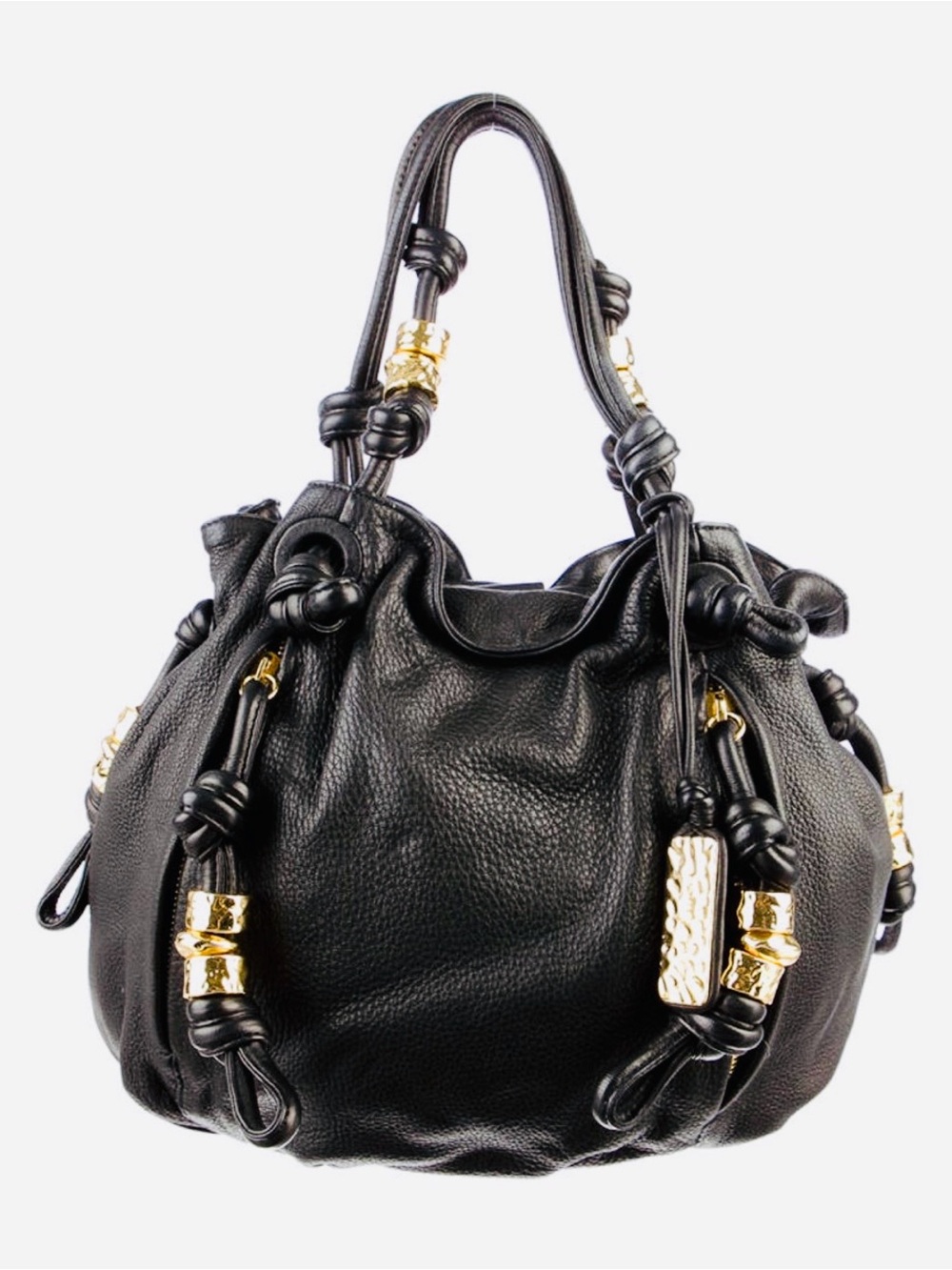 MICHAEL KORS Roslyn Black Knotted Deerskin Leather Tote. MINT!